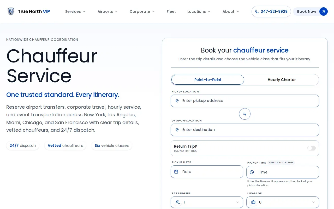 Screenshot of the True North VIP website