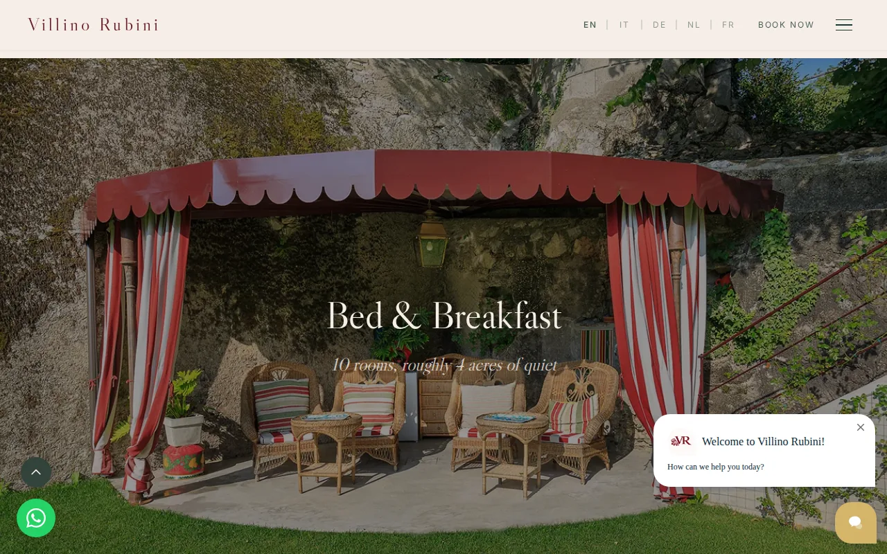 Screenshot of the Individual Room Stays at Villino Rubini website