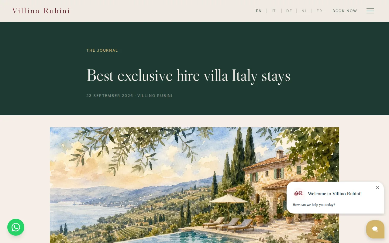 Screenshot of the Corporate Events and Retreats at Villino Rubini website