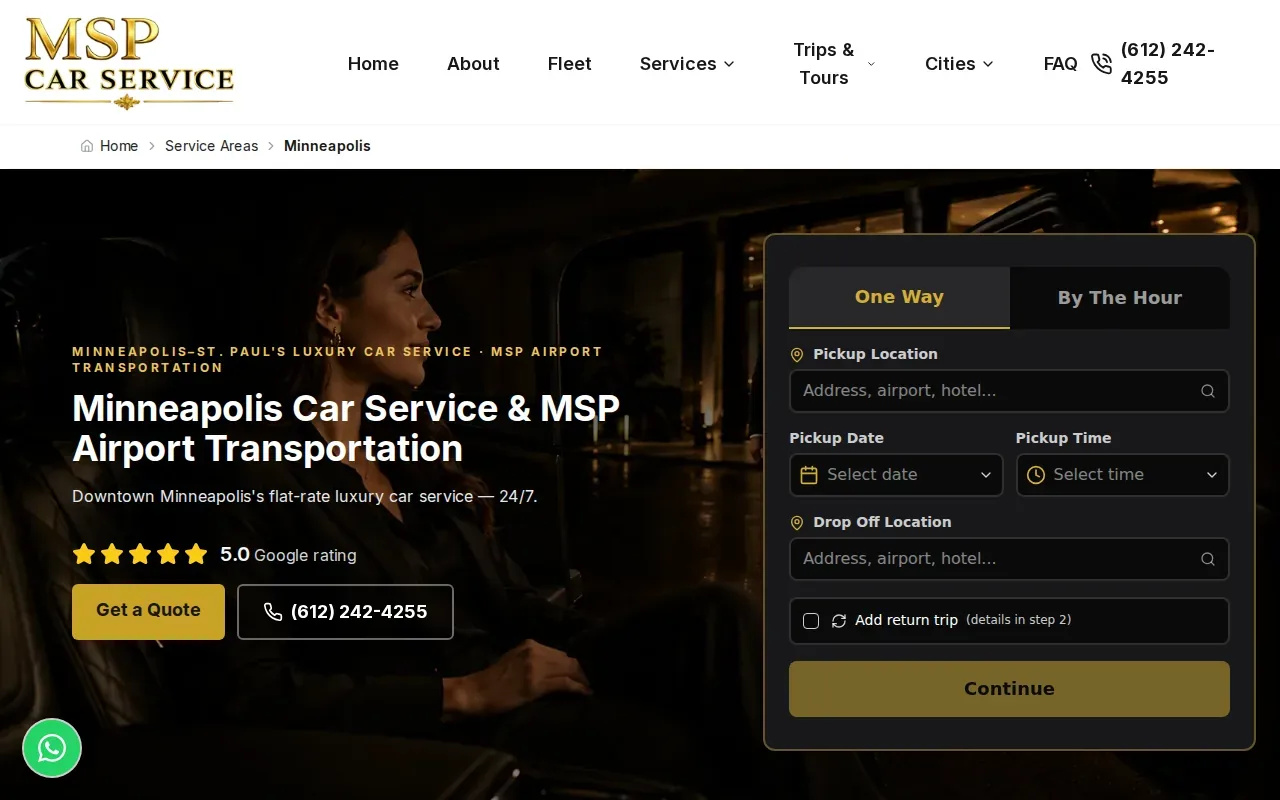 Screenshot of the MSP Car Service website