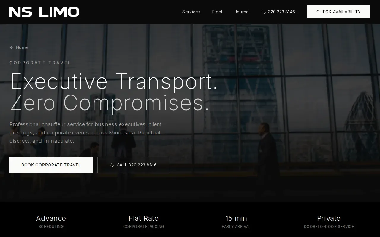 Screenshot of the NS Limo website
