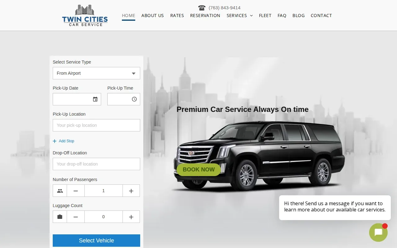 Screenshot of the Twin Cities Car Service website