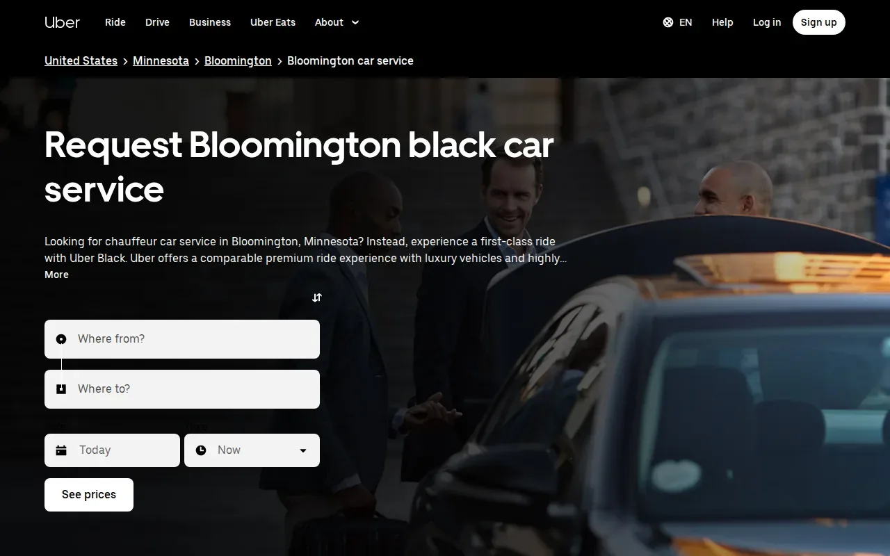 Screenshot of the Uber Black website