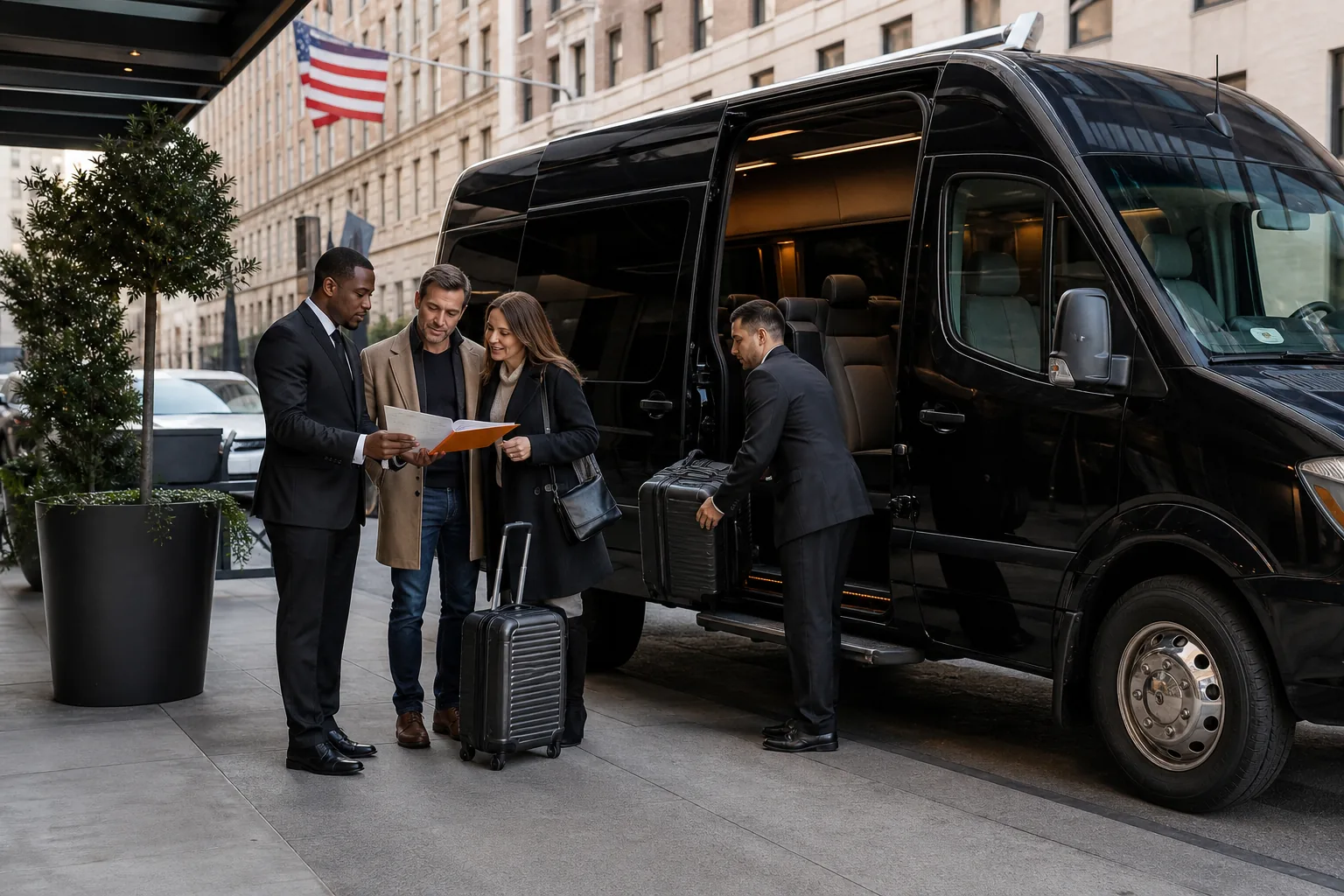Reviewing a quote and pickup plan for private Sprinter van service on Long Island.
