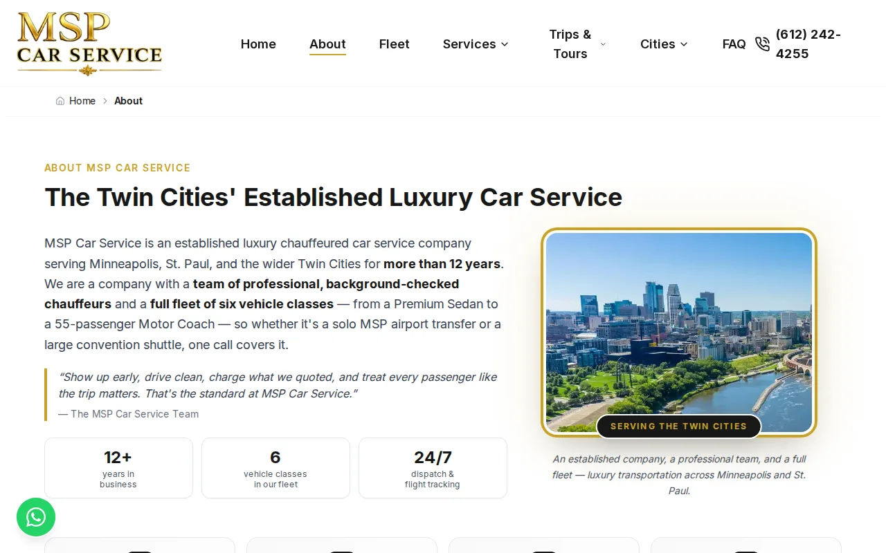 Screenshot of the MSP Car Service website