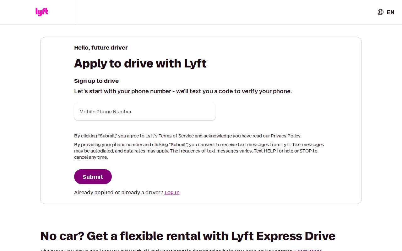 Screenshot of the Lyft website