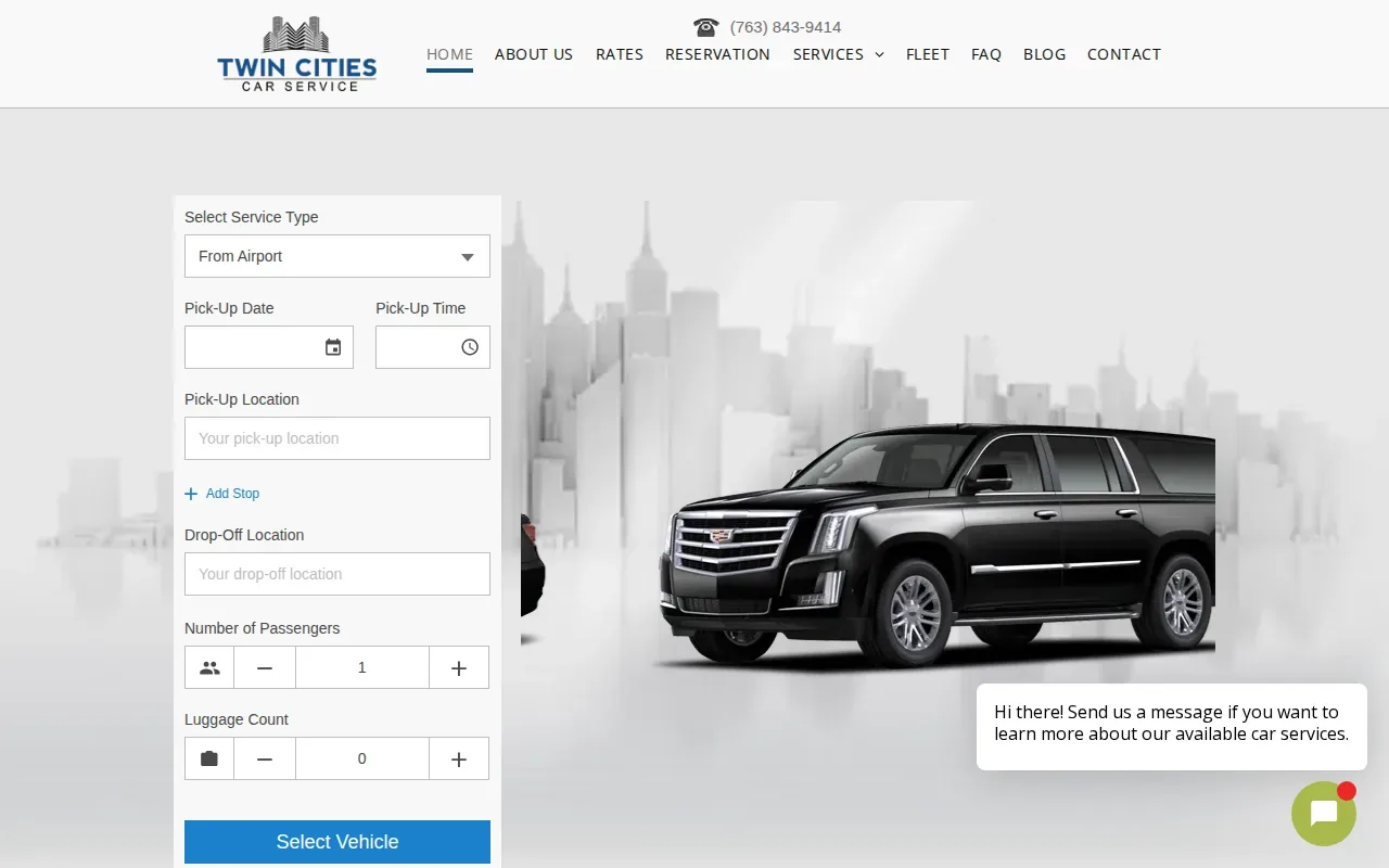 Screenshot of the Twin Cities Car Service website
