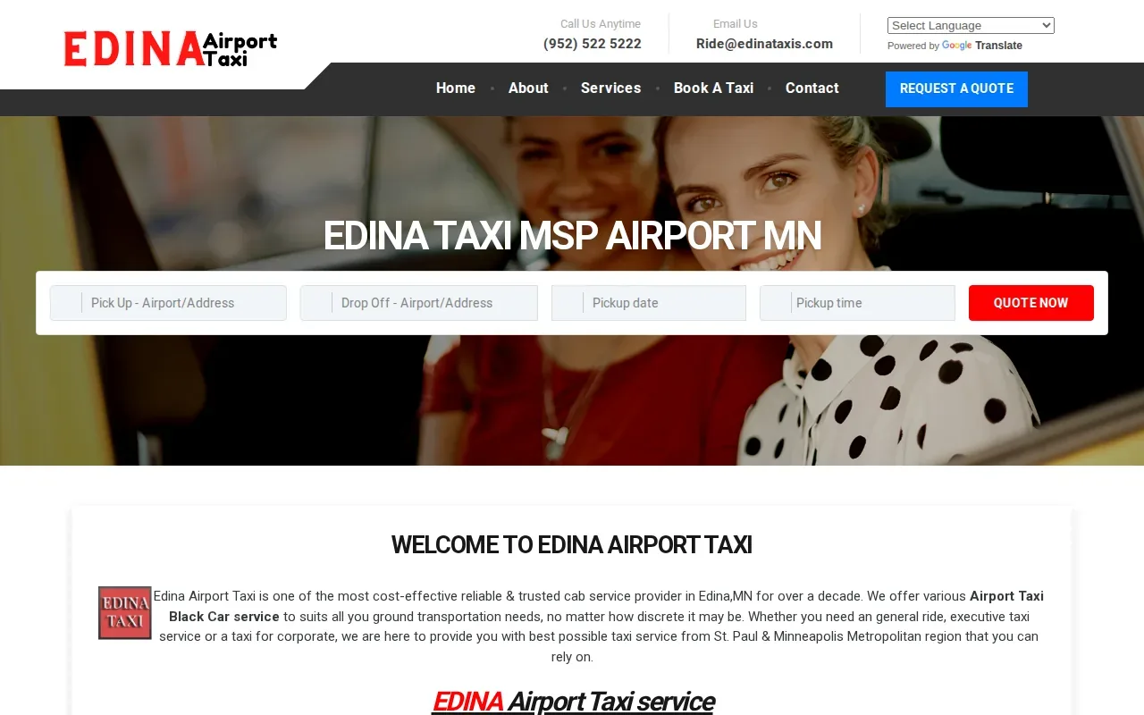 Screenshot of the Edina Taxi website