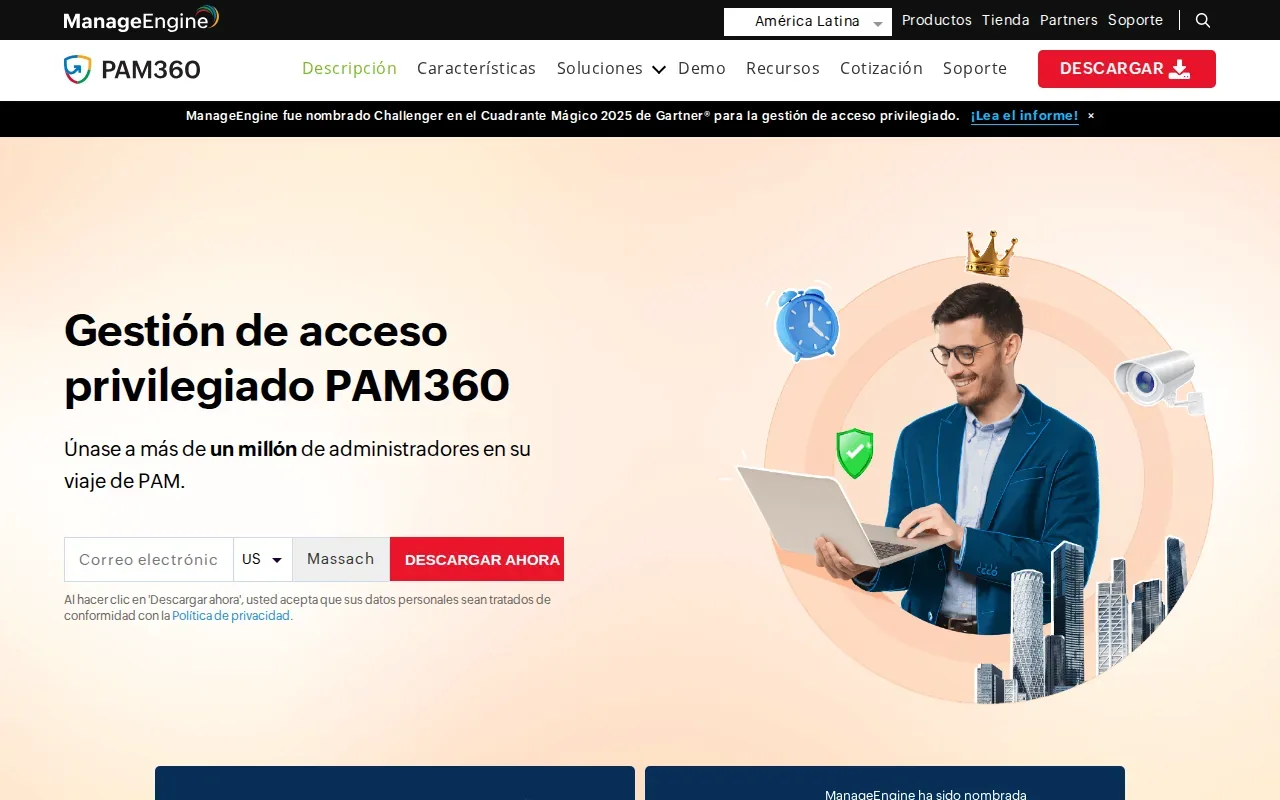 Screenshot of the PAM360 by ManageEngine website