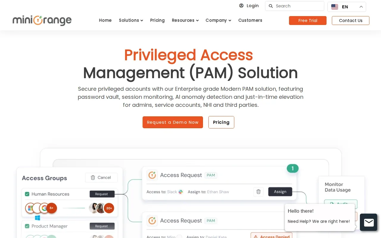 Screenshot of the miniOrange PAM website