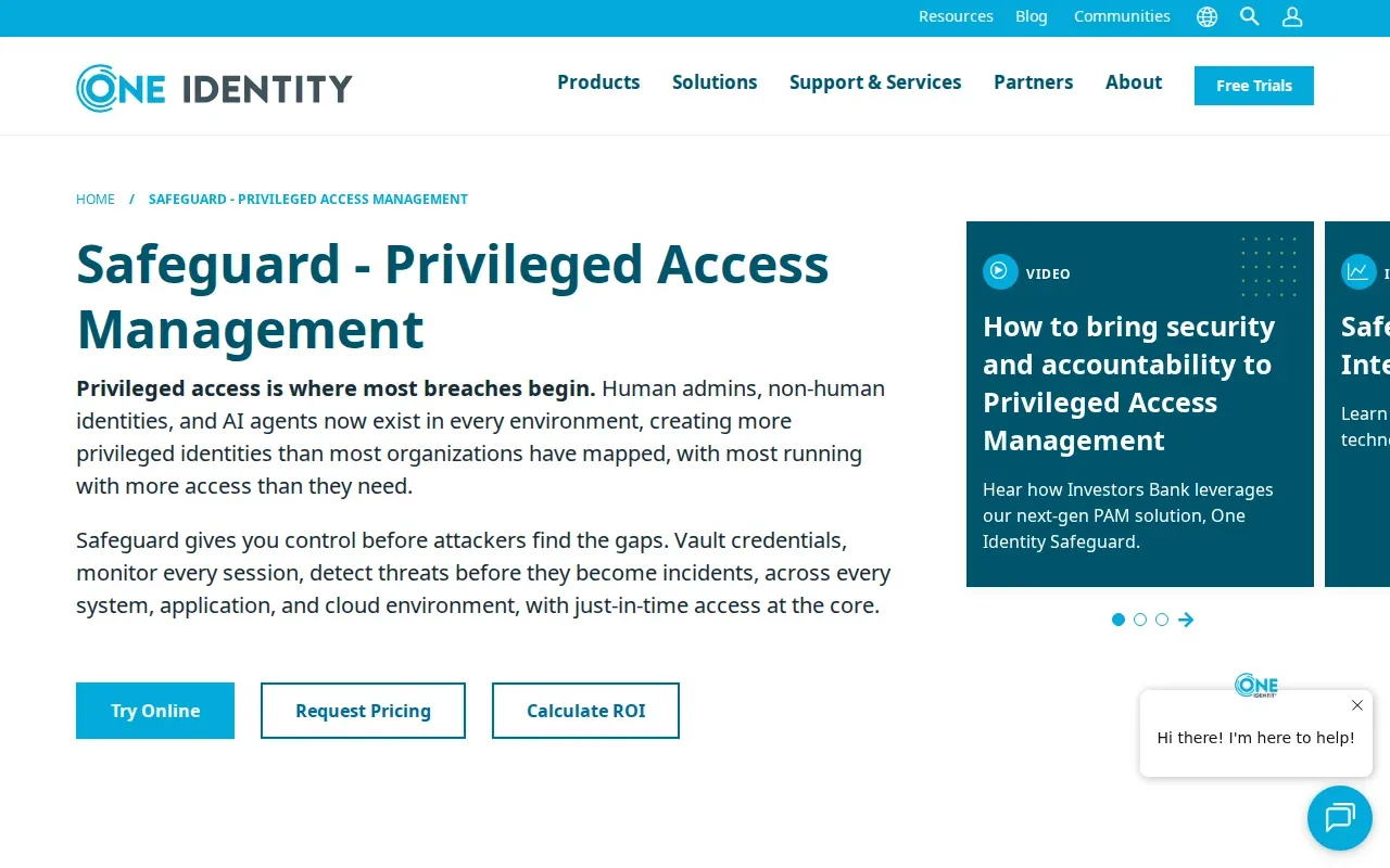 Screenshot of the Safeguard by One Identity website