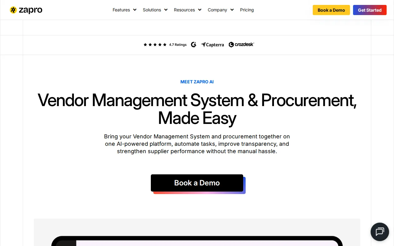 Screenshot of the Zapro website