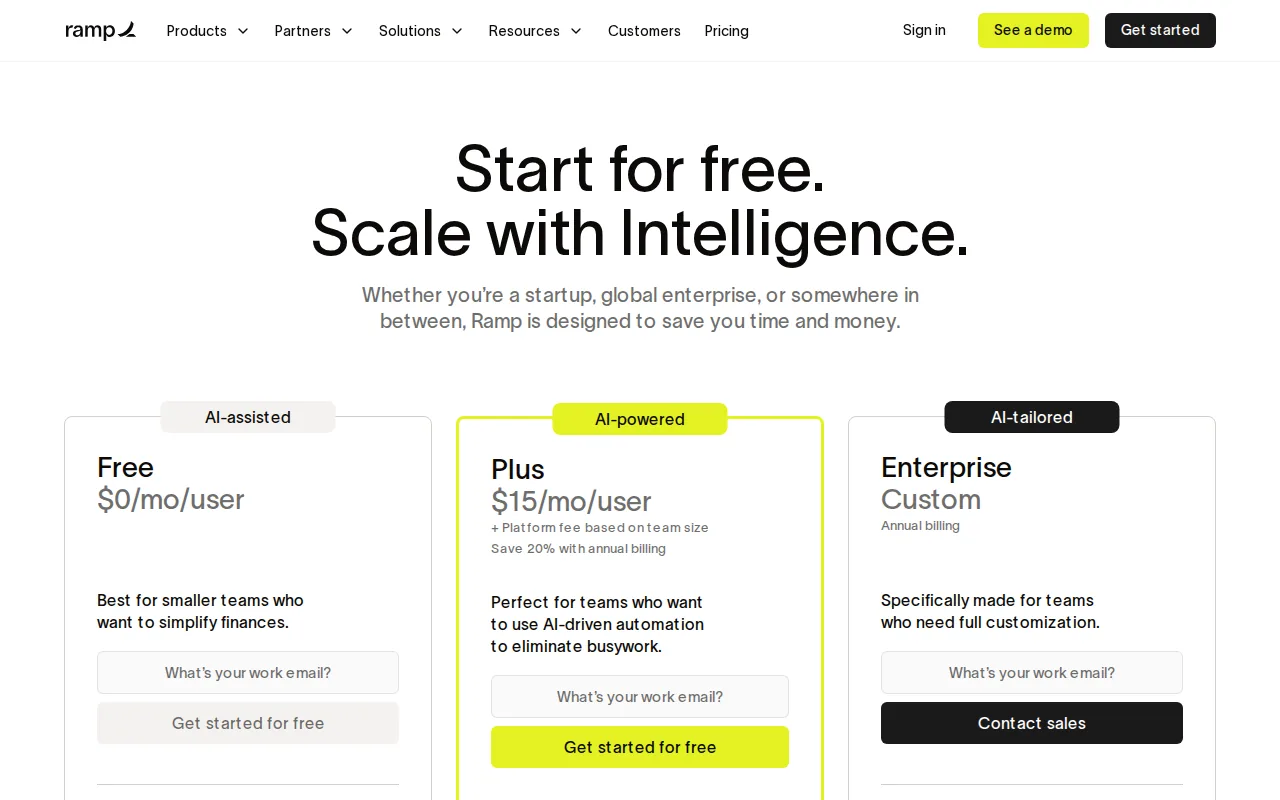 Screenshot of the Ramp website