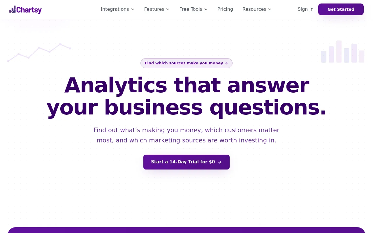 Chartsy subscription analytics homepage screenshot