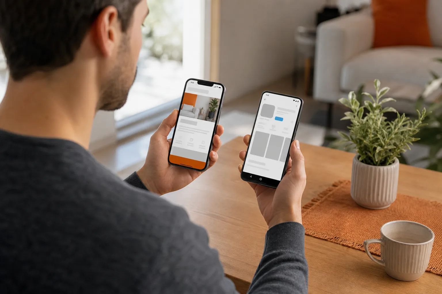 Customer comparing PWA discovery and native app installation on mobile devices.