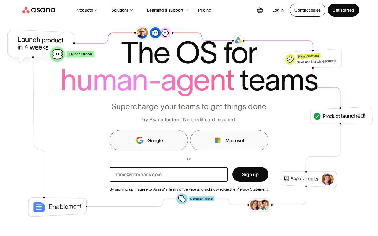 Screenshot of the Asana website