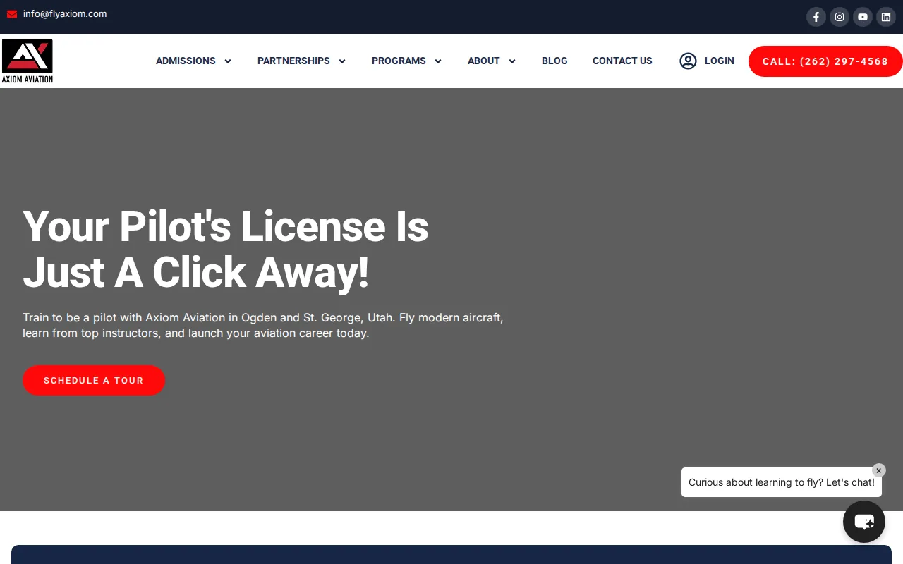 Screenshot of the Axiom Aviation website