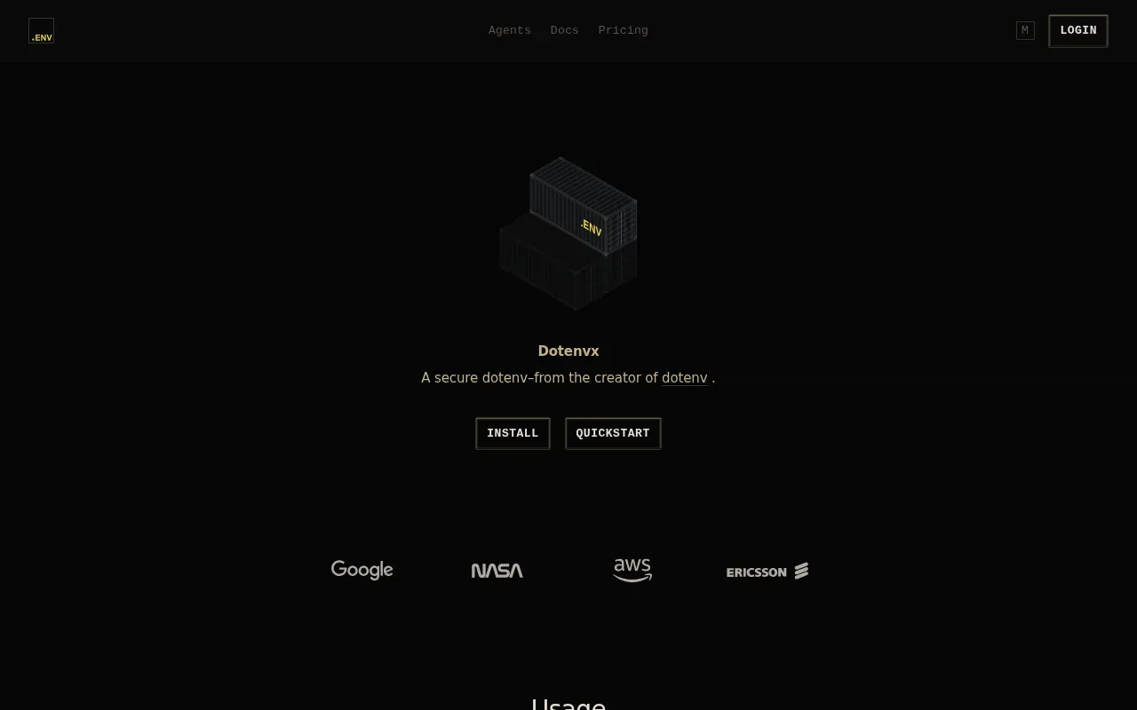 Screenshot of the dotenvx by Motdotla website