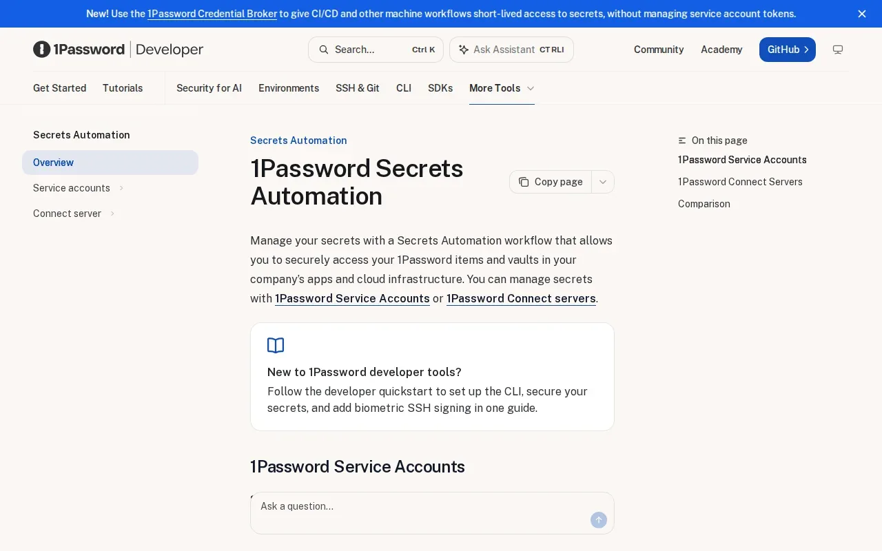 Screenshot of the 1Password Secrets Automation website