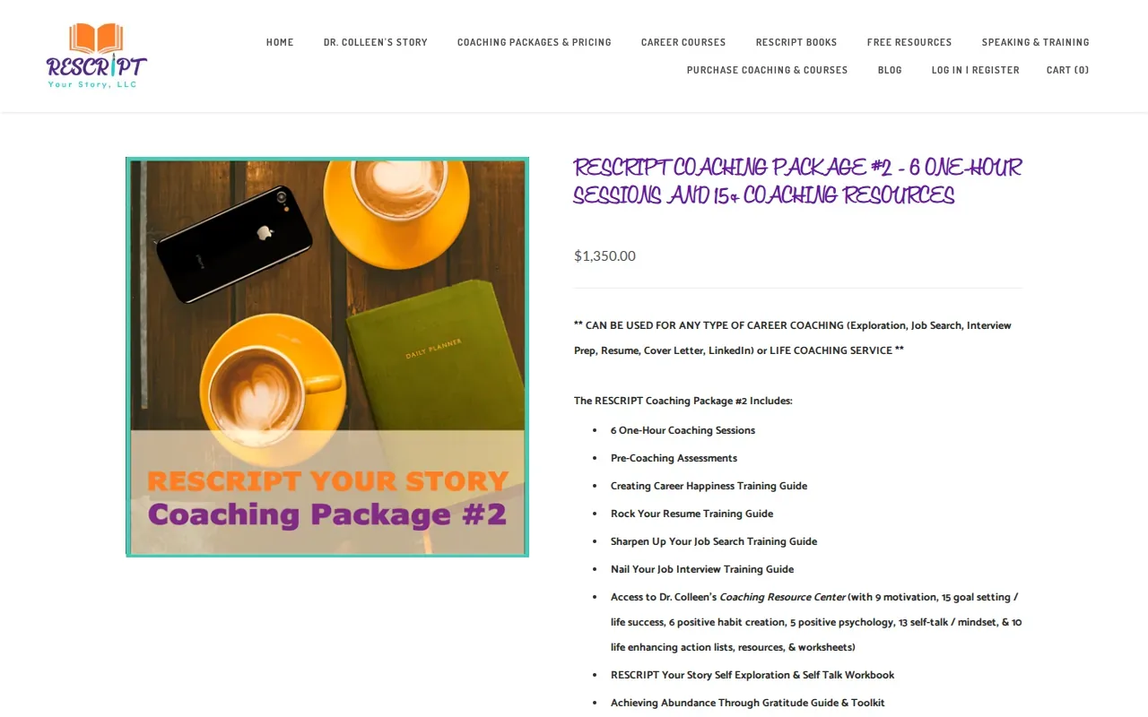 Screenshot of the RESCRIPT Coaching Package #2 website