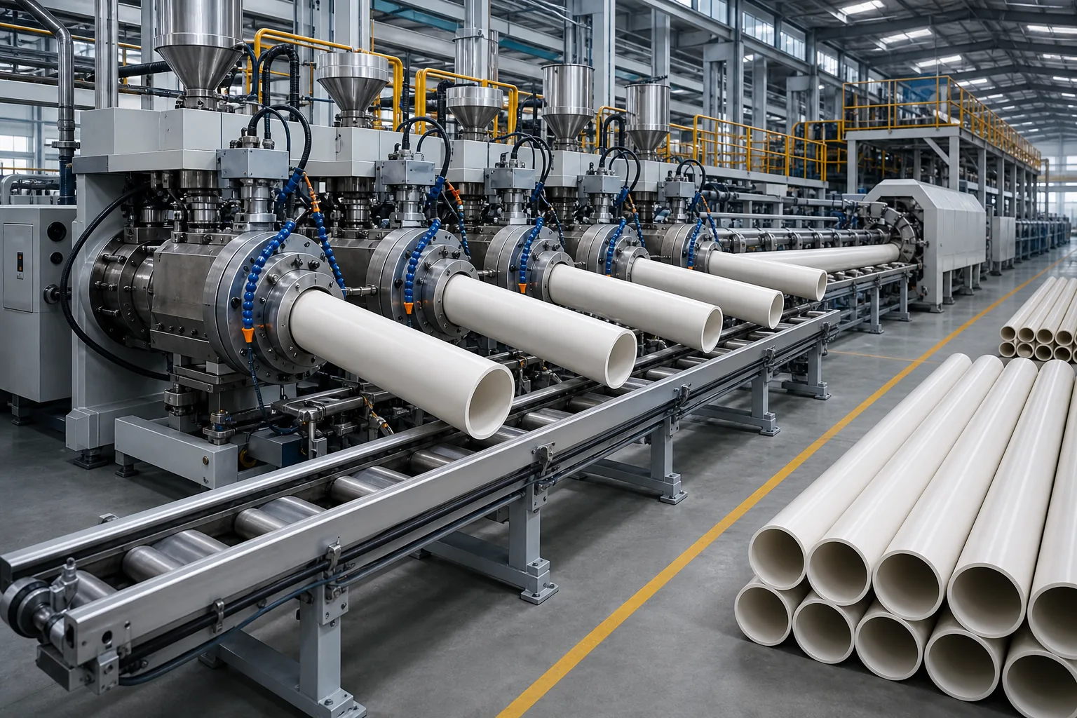 High‑output PVC pipe plant with automated die heads: visual reference for 5. High‑output PVC pipe plant with automated die heads
