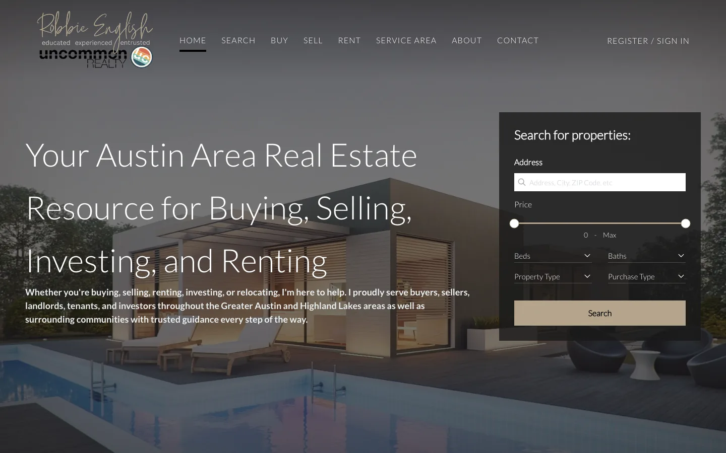 Screenshot of the Robbie English homepage