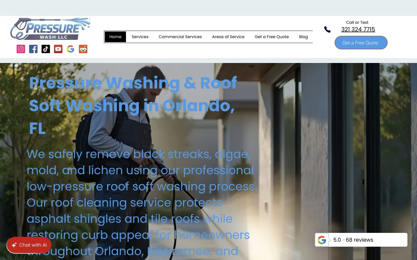 Screenshot of the Performance Pressure Wash homepage