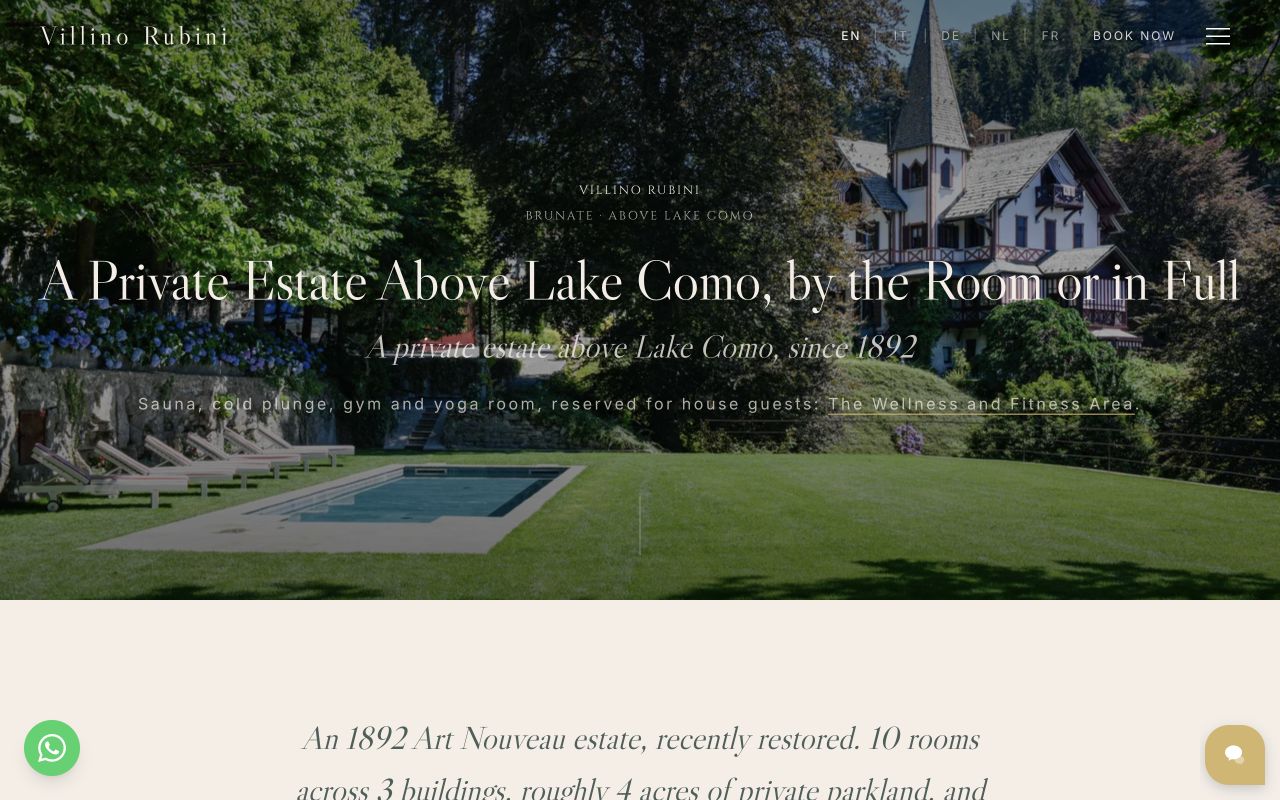 Screenshot of the Villino Rubini homepage
