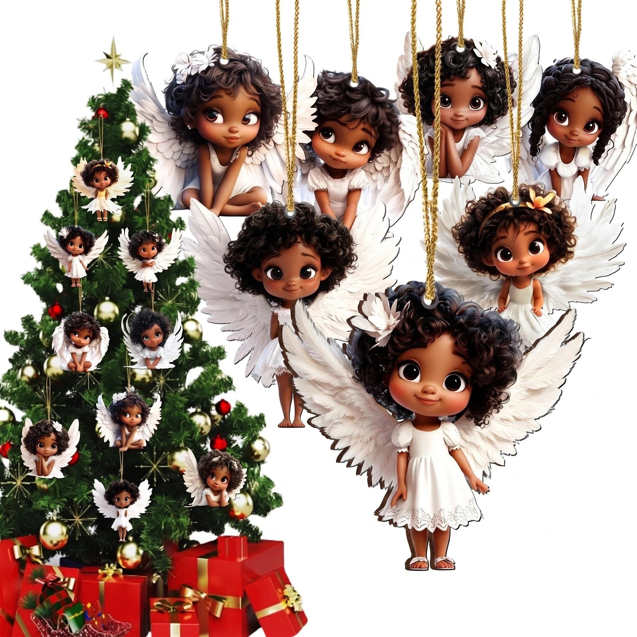 AdornJoy Gorgeous Angel with white wings wooden ornaments