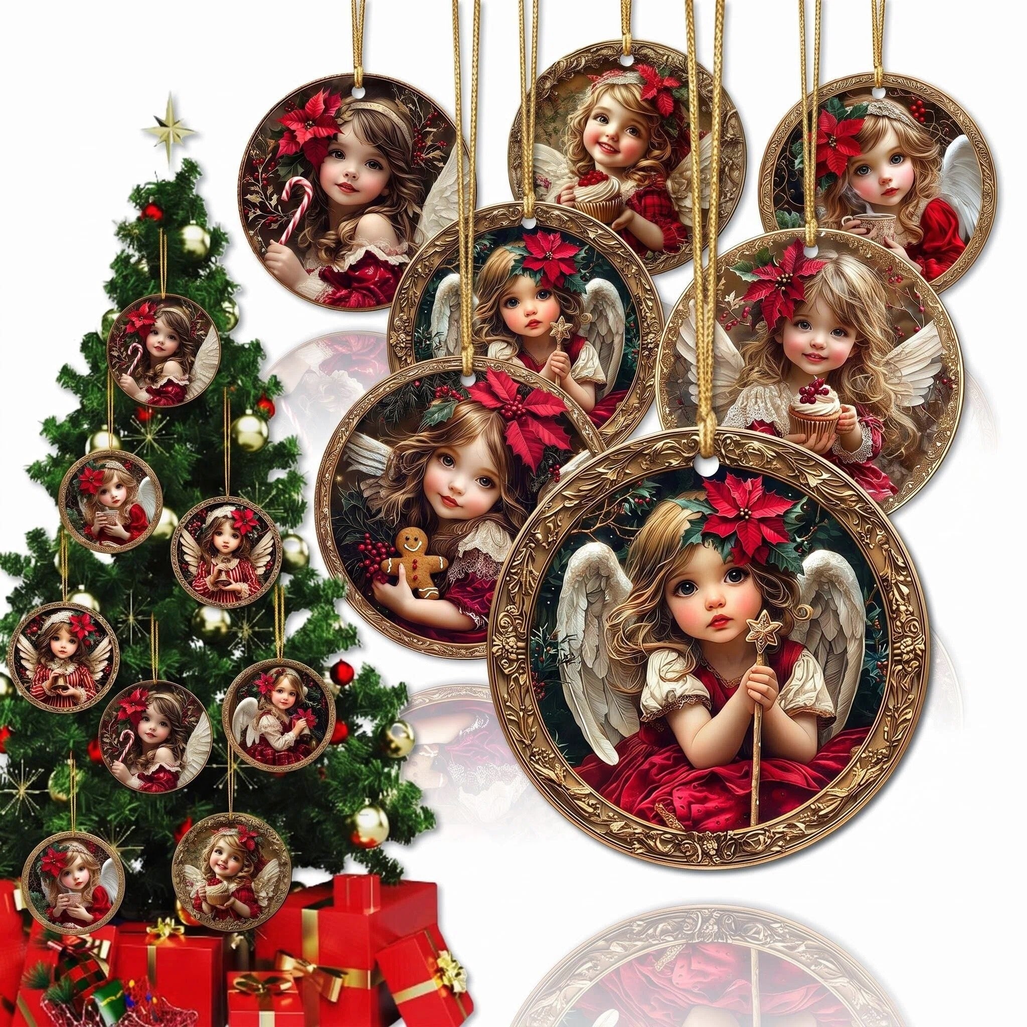 AdornJoy Vintage Angel oval printed portraits wooden ornaments