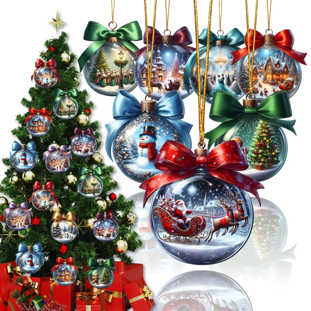 AdornJoy Vintage Winter Landscape printed round ornaments wooden ornaments