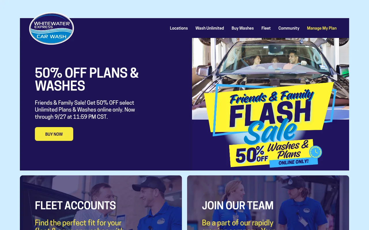 Screenshot of the WhiteWater Express website