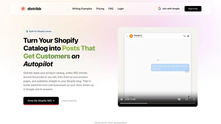 Distribb Shopify SEO page