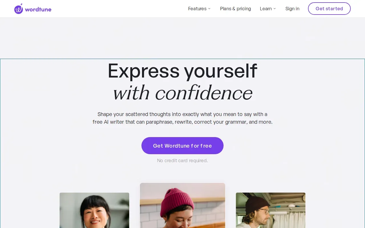 Screenshot of the Wordtune website