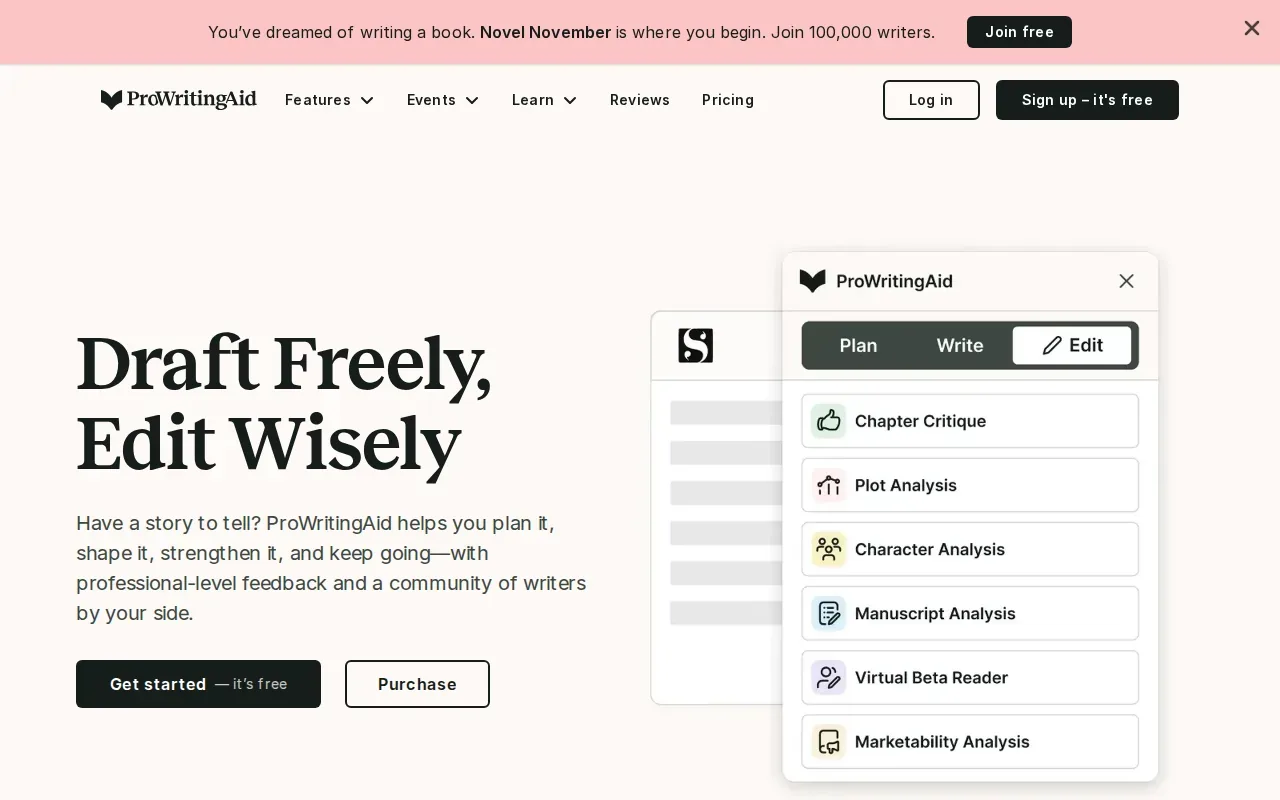 Screenshot of the ProWritingAid website