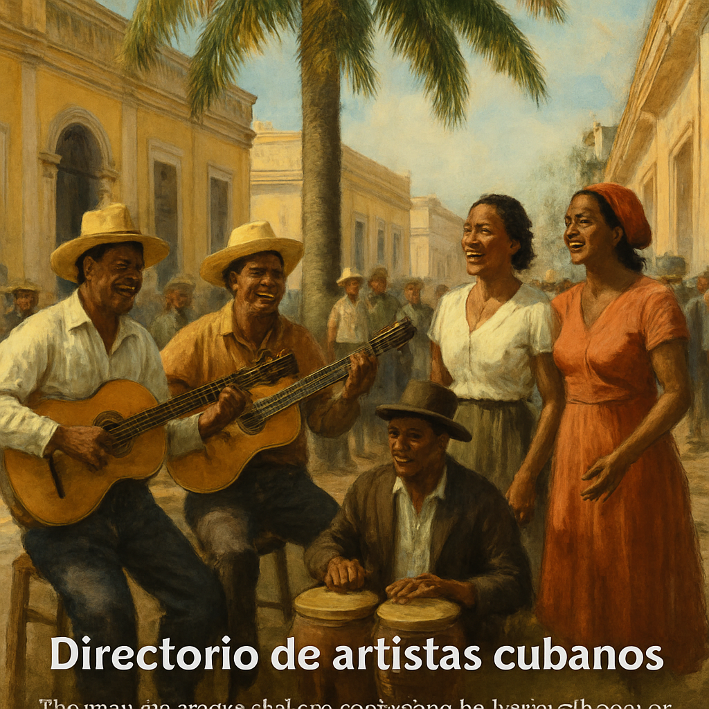 A lively street scene in Santiago de Cuba during the early 1900s, showing musicians playing guitars, tres, bongos, and singers under a palm tree. Alt: historia del son cubano origen música tradicional cubana.