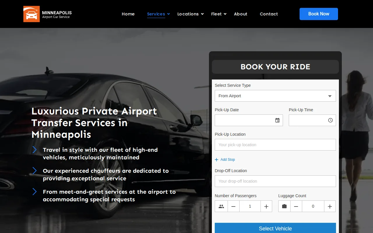 Screenshot of the Minneapolis Airport Car Service website