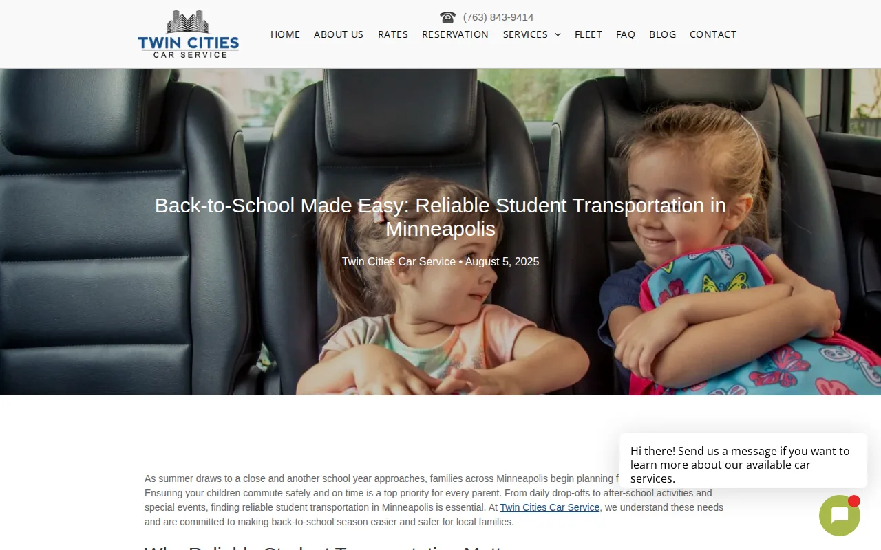 Screenshot of the Twin Cities Car Service website