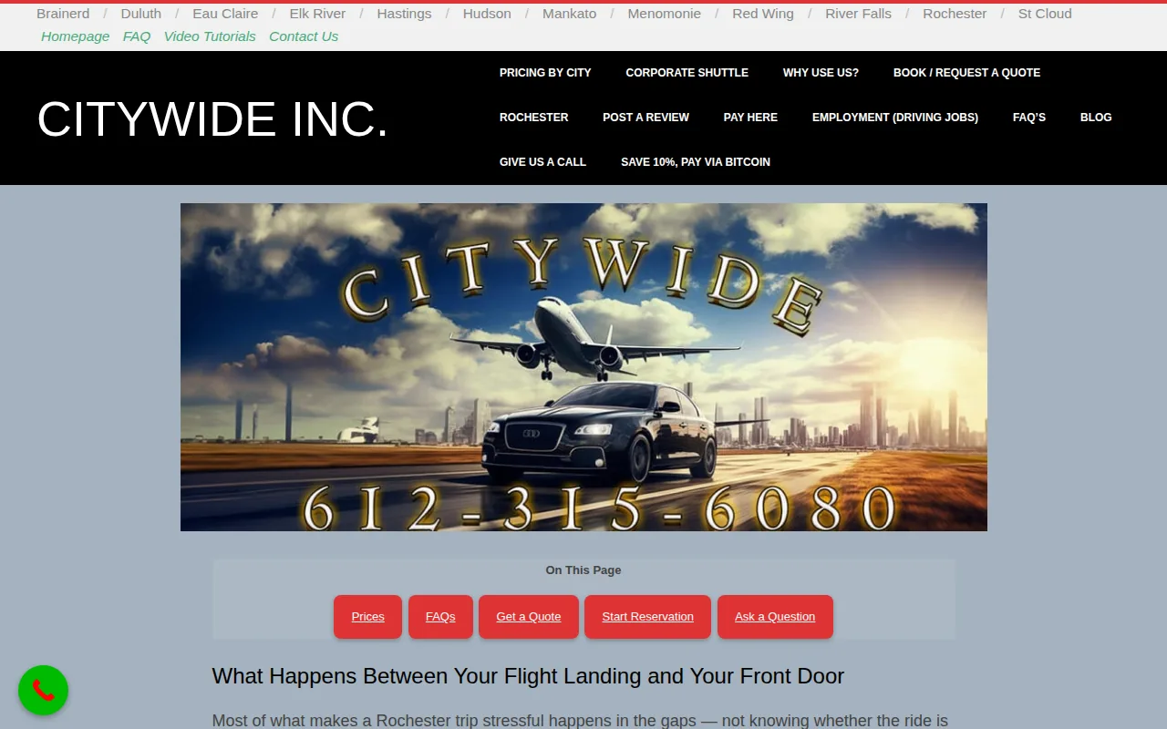 Screenshot of the Citywide website