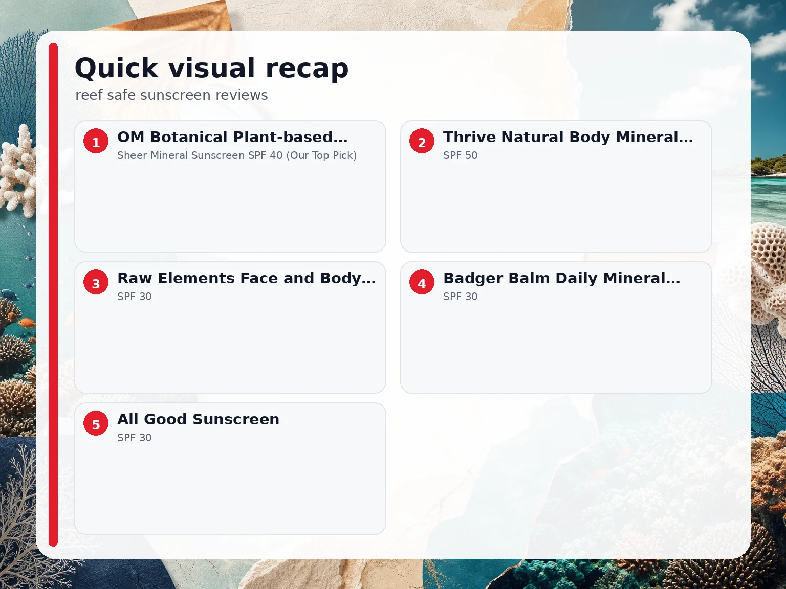 Visual summary of the options compared for reef safe sunscreen reviews
