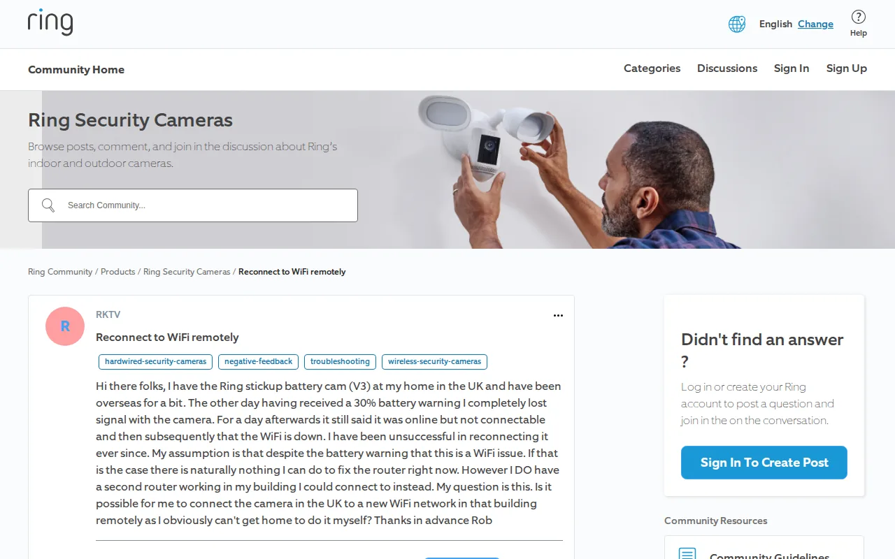 Screenshot of the Ring website