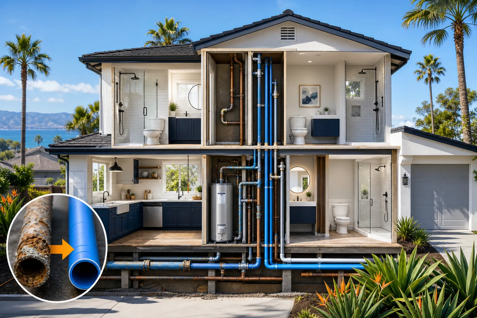Whole-home repiping process for a California home.