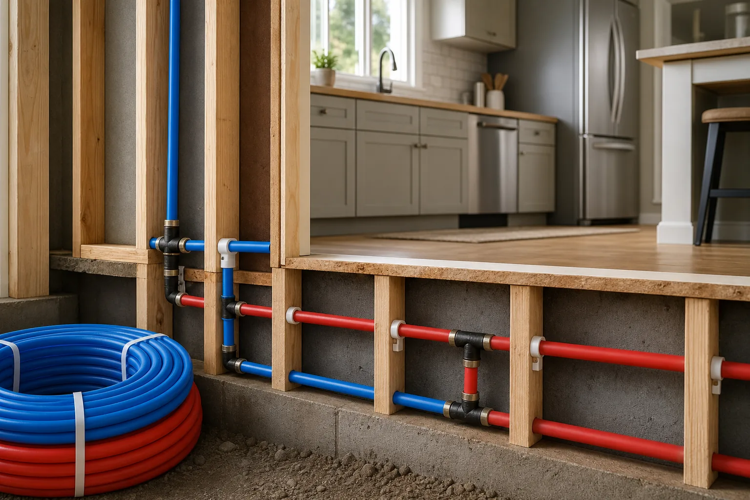 PEX Piping: visual reference for 2. PEX Piping – Affordable and Durable ($0.40–$2/ft)