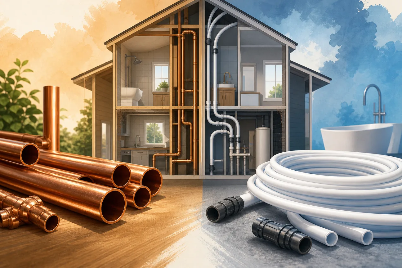 Editorial illustration for Best repiping material comparison copper vs PEX