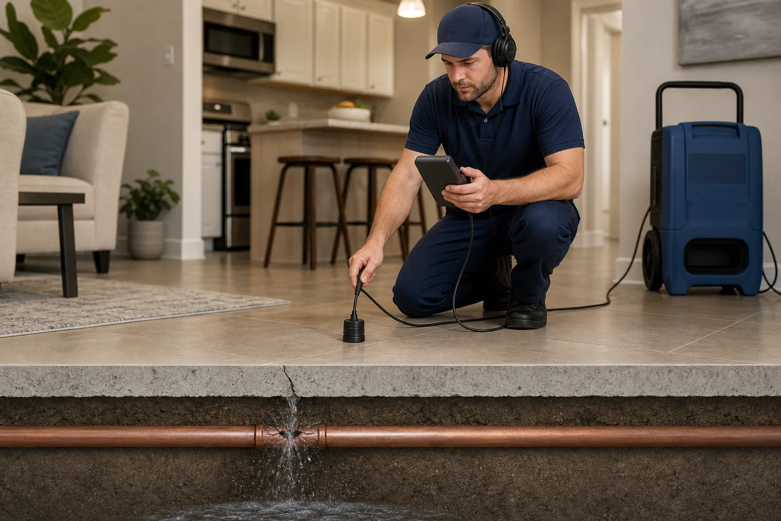 Expert slab leak detection services: visual reference for 2. Expert slab leak detection services