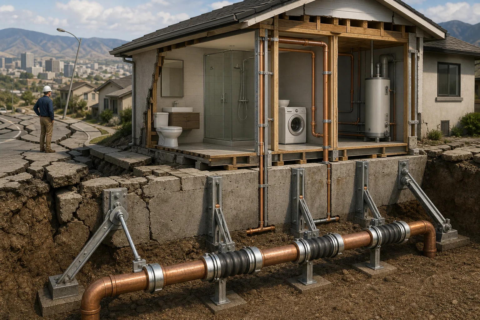 Seismic‑zone reinforced piping: visual reference for 8. Seismic‑zone reinforced piping
