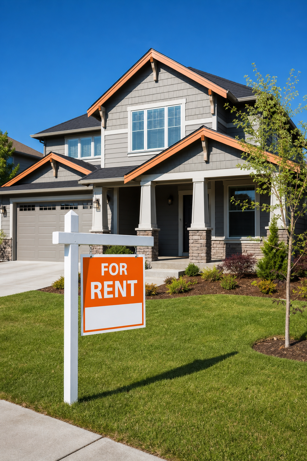 A photorealistic image of a modern suburban house with a 