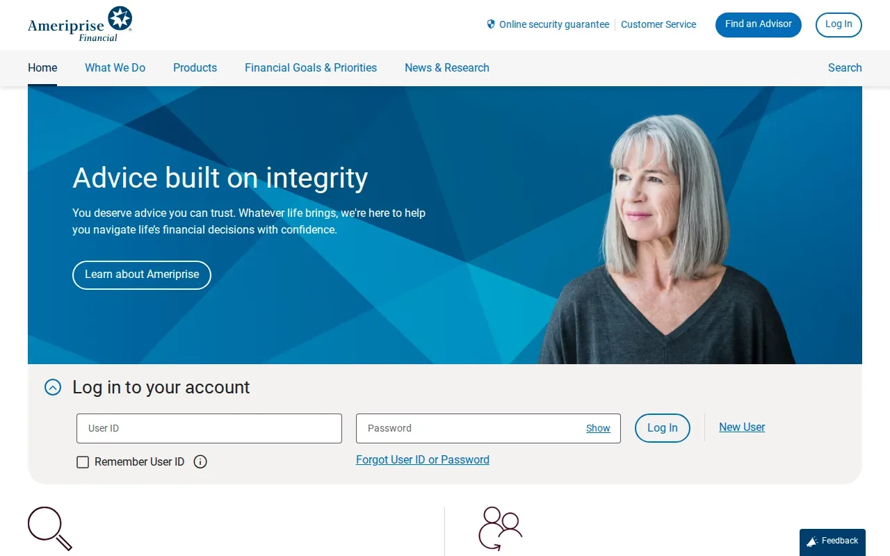Screenshot of the Ameriprise Financial website