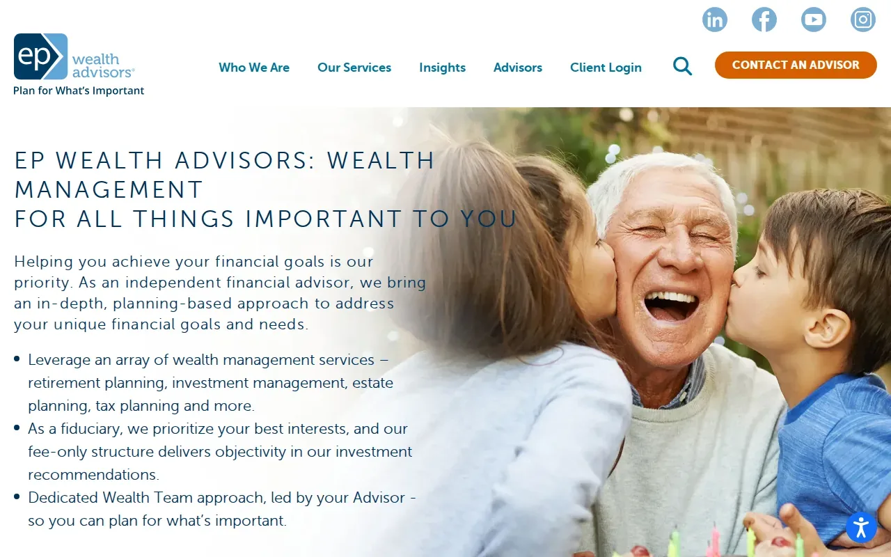 Screenshot of the EP Wealth Advisors website