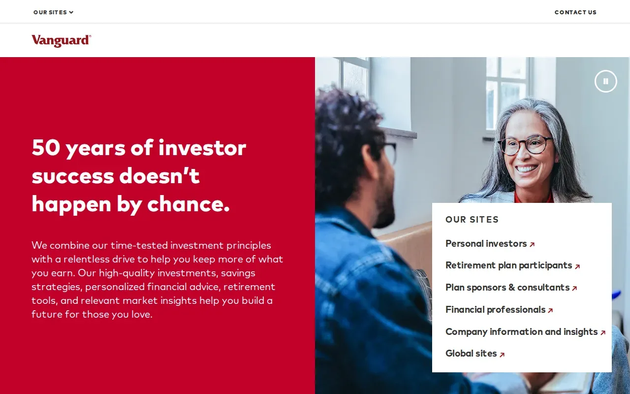 Screenshot of the Vanguard website